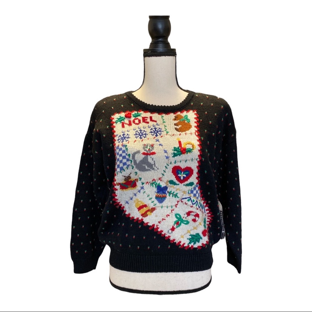 Vintage Christmas Sweater Hand Embroidered Petite Medium - Picture 5 of 10